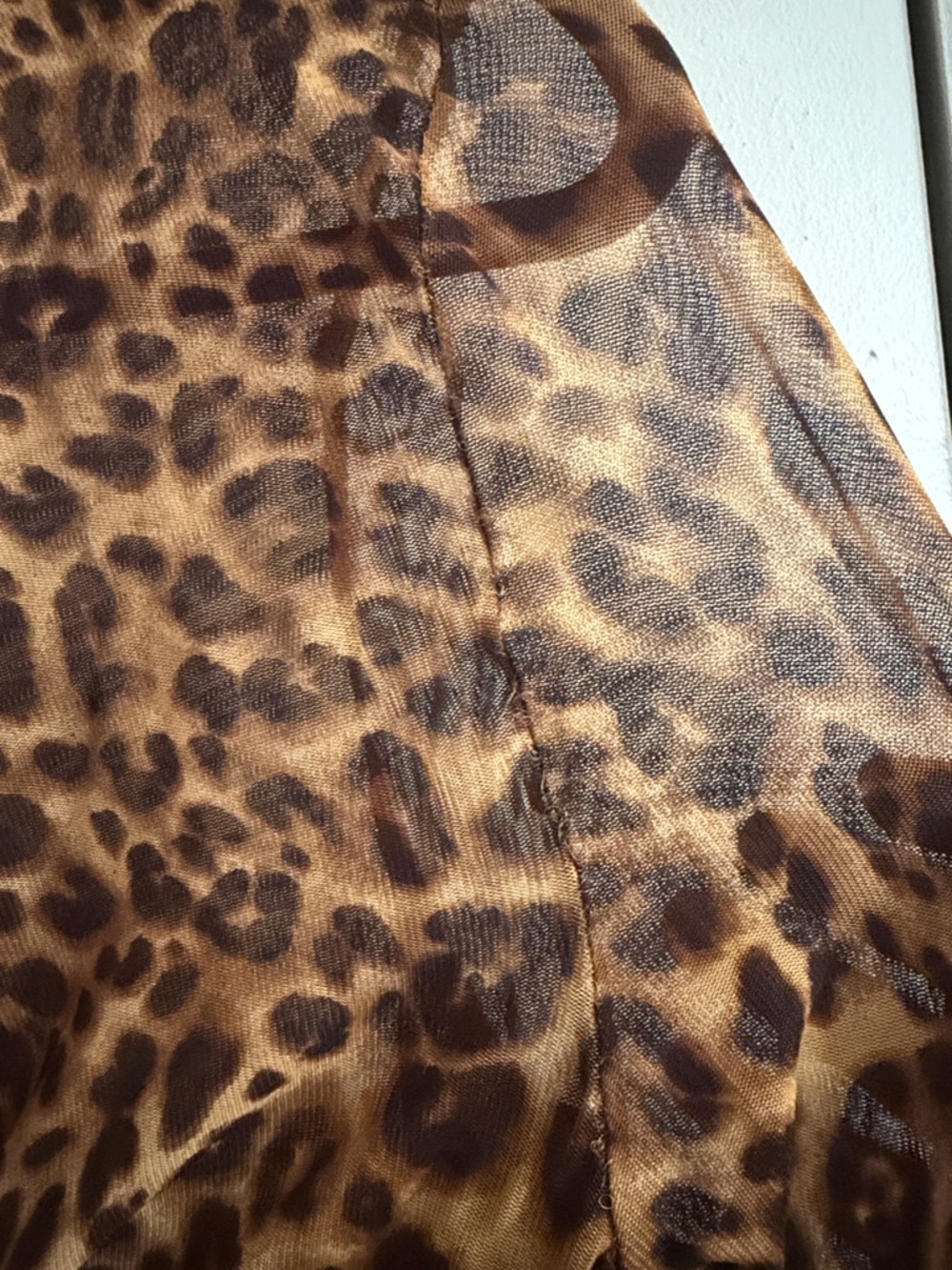Brown Sheer Leopard Tie-Front Sheer Crop Top with Bell Sleeves - Picture 2 of 9